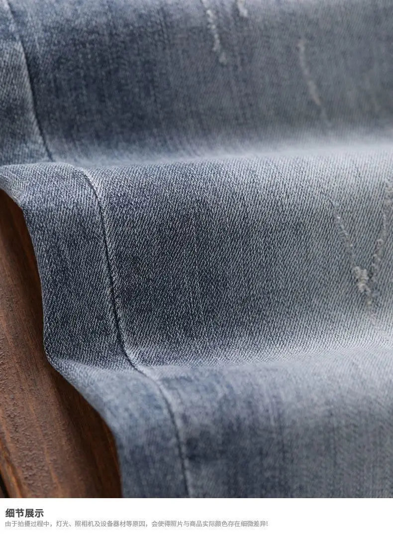 Pantalones vaqueros de mezclilla de lujo de estilo coreano para hombre con cintura elástica y cordón ajustable para otoño, vaqueros elásticos casuales para hombre