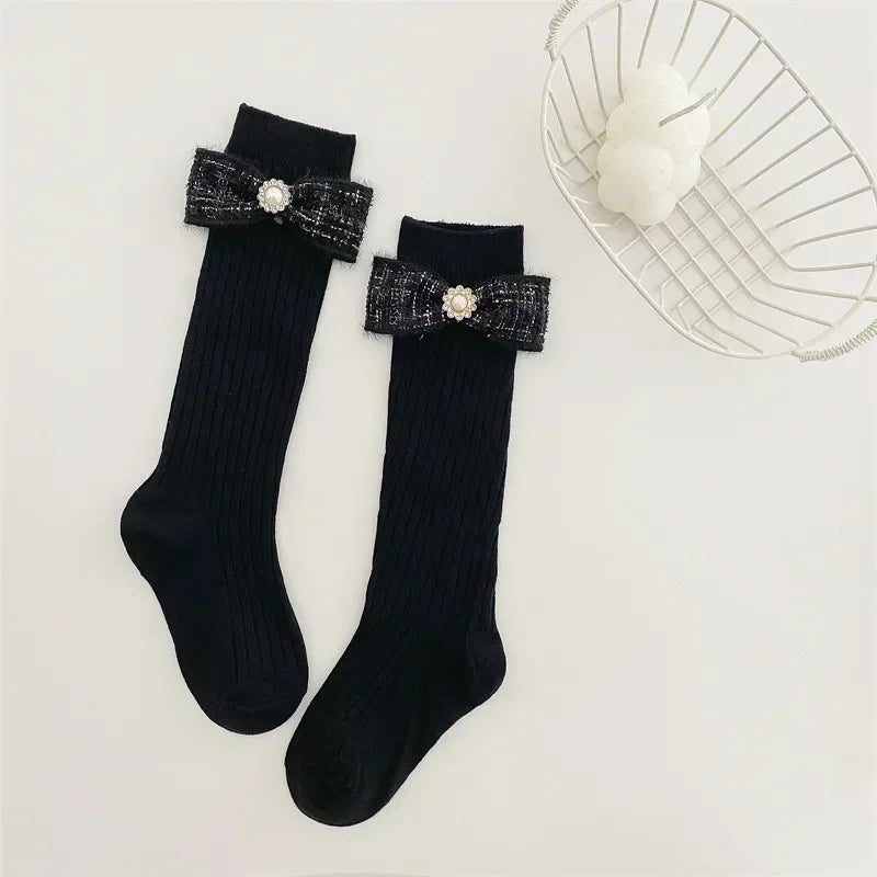 1 Pair Kids Girl Sock Rerto Lace Bow Princess Calf Sock for Children Girl Spring Summer Thin Stocking Knee High Baby Girl Sock