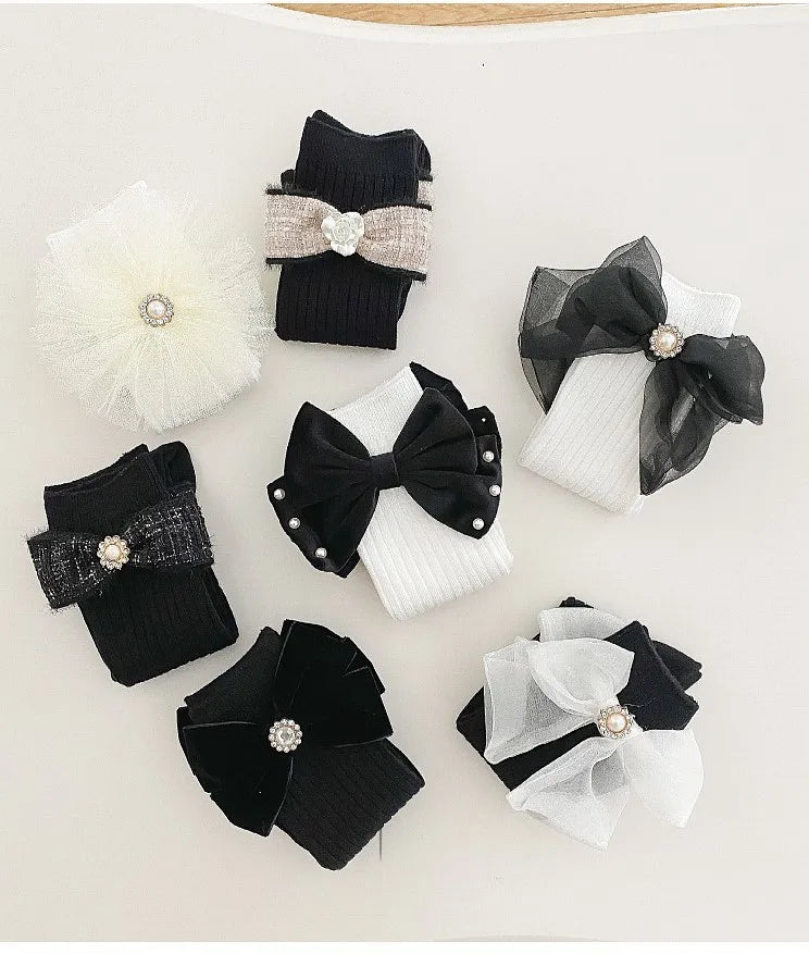 1 Pair Kids Girl Sock Rerto Lace Bow Princess Calf Sock for Children Girl Spring Summer Thin Stocking Knee High Baby Girl Sock