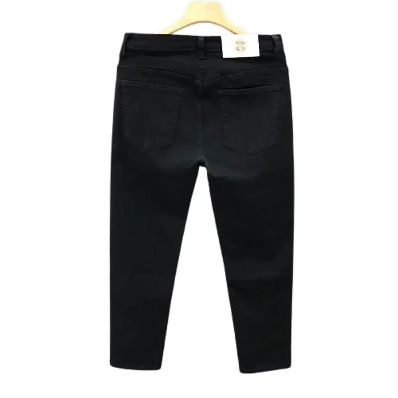 Vaqueros ajustados de estilo coreano de alta calidad para hombre, de estilo urbano, para primavera y otoño, con tela vaquera y pantalones casuales punk en blanco y negro liso.