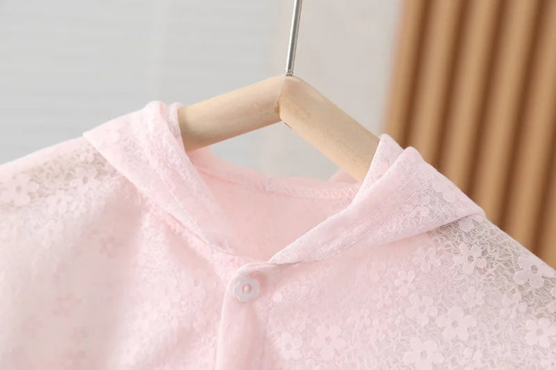 Baby Girls Sun Protection Jackets Summer Long Sleeve Rabbit Ear Hooded Lace Sunscreen Jacket Girs Lightweight Thin Outerwear