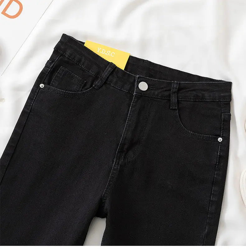 Black Grey Jeans Women's Slimming Cropped Pants Chic Versatile Student Short Trousers Long Pants Slim Fit Sihouette Smoothing