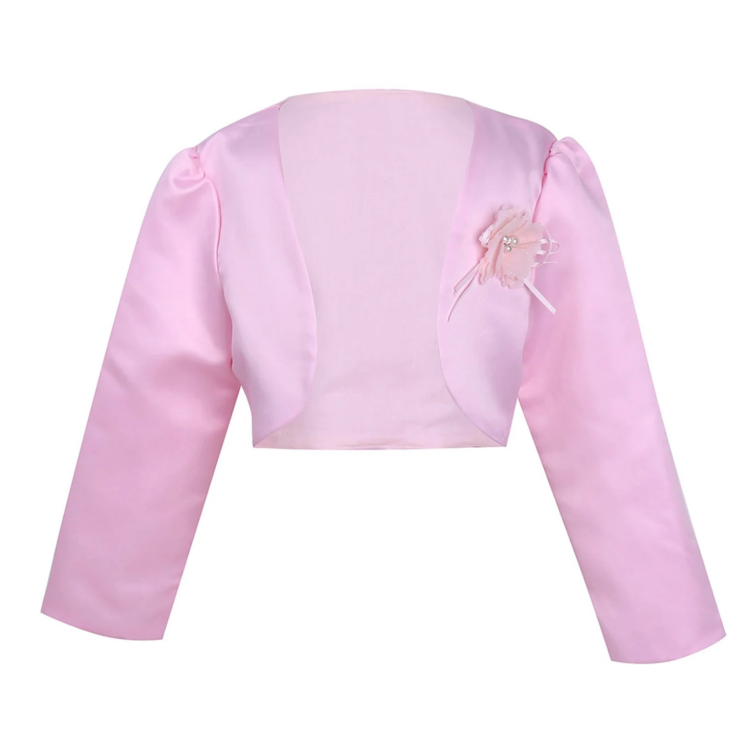 Kids Girls Satin Bolero Jackets Rhinestone Flower Elegant Cardigan Long Sleeve Open Front Shrug Cape Wedding Party Dress Outwear