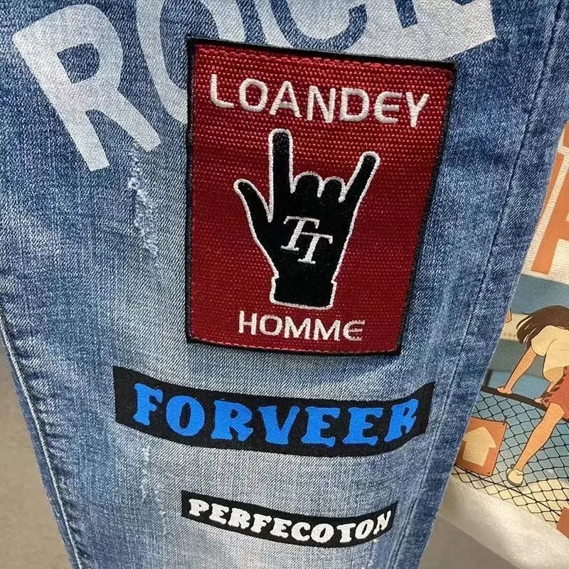 Men Jeans Fashion Street Hip-Hop Jeans Male Punk Style Denim Pants Summer Spring Men Stretchy Slim Fit High Quality Mans Jeans