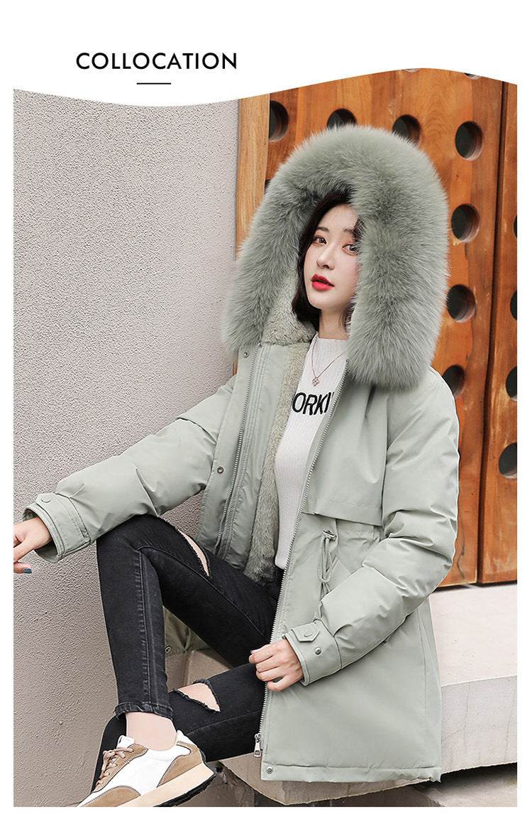 Women Parka Fashion 2023 Winter Jacket Slim with Fur Collar Warm Snow Wear Padded Clothes Long Coat Wool Liner Hooded Parkas