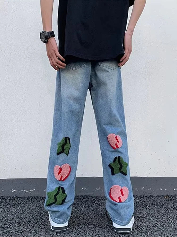 2025 New Goth Graffiti Embroidered Jeans Men High Street Harajuku Fashion Denim Trousers Hip Hop Y2K Vintage Jean pantalones