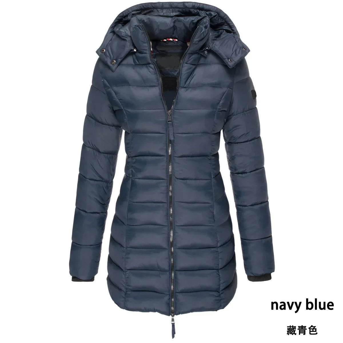 Winter Women's Cotton Jacket Medium Length Slim Fitting Cotton Jacket Warm Solid Hooded Cotton Jacket