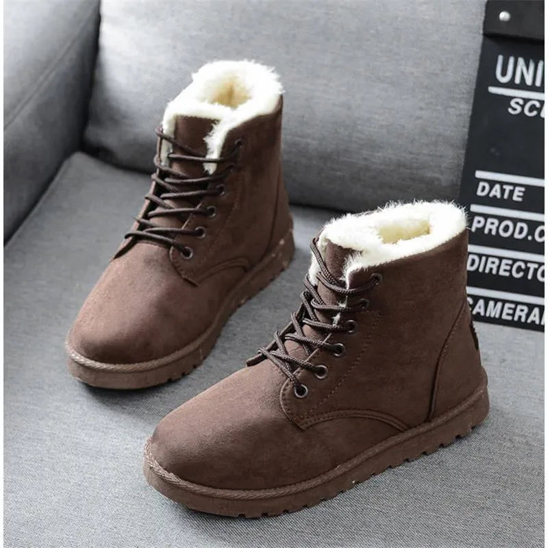 Nuevas botas de nieve de invierno para mujer, botas planas con cordones y cálidas, zapatos de mujer, zapatos de marea, gran oferta, tallas 35-40