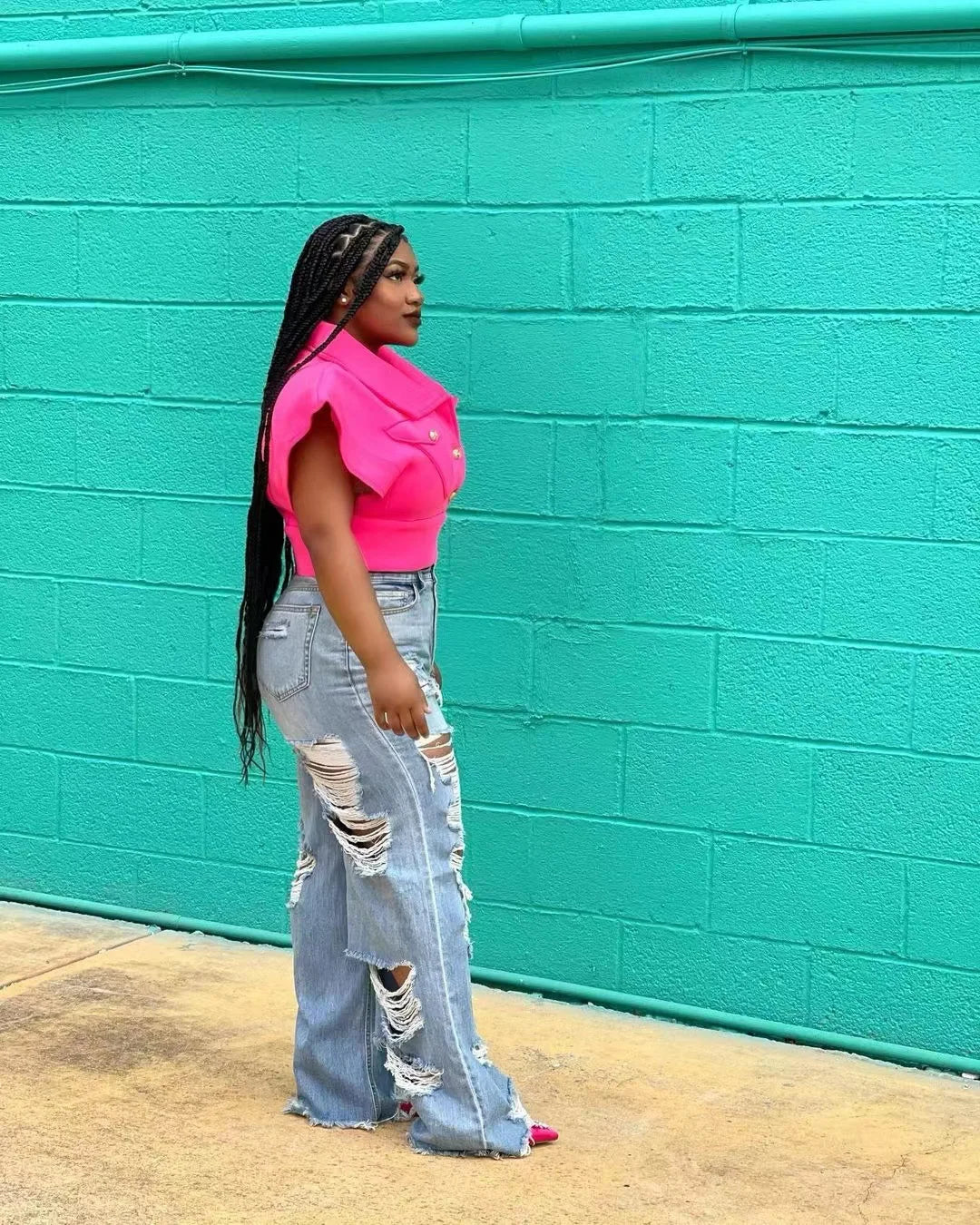 Pantalones vaqueros largos para mujer, elegantes, ajustados, sexys, de cintura alta, con botones y bolsillos, rectos, para verano 2024