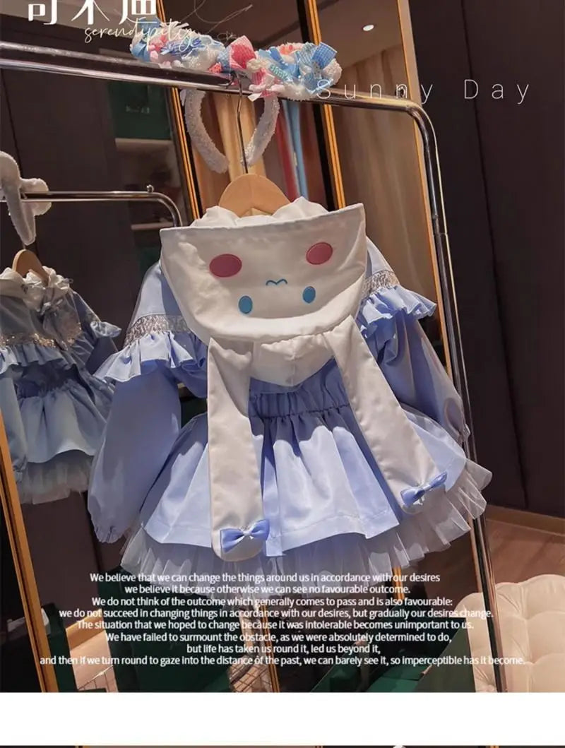 Kawaii Kuromi Cinnamoroll Kids Girls Jacket Autumn New Cartoon Fashion Embroidery Jacket Retract Waist Hooded Outdoor Jackets