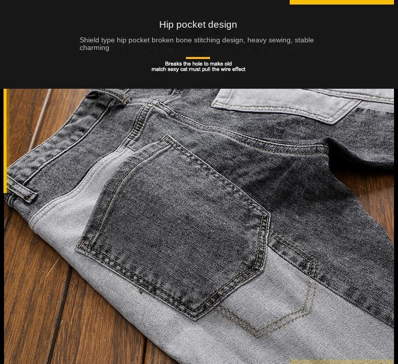 Pantalones cargo de primavera y otoño para hombre, ropa recta, nuevos, cargo, ajustados, informales, de diseño original, vaqueros de trabajo con empalme.
