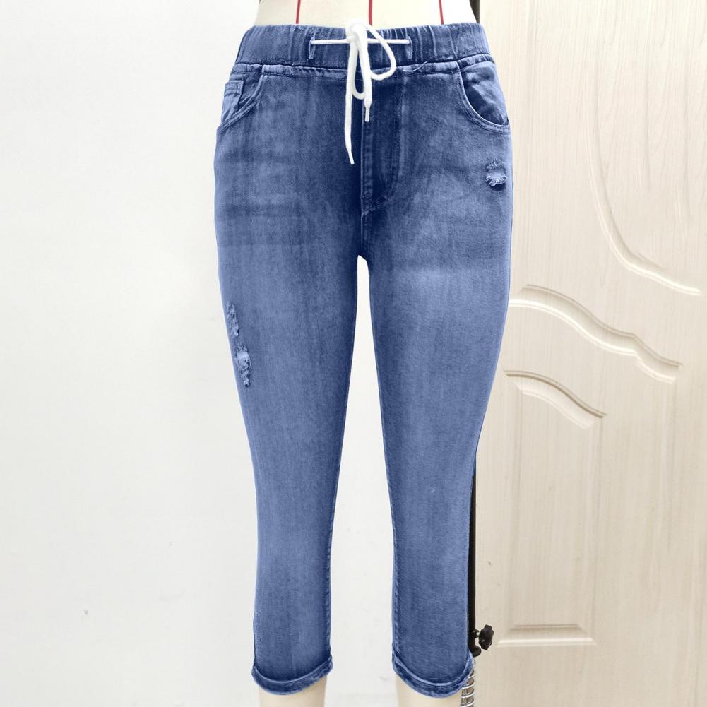 Denim Jeggings Women's 3/4 Short Jeans Pants Leggings Summer 2021 Breeches Harajuku High Waist Korean Vintage Mom Pants