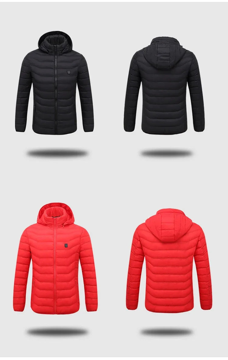 2023 NWE Men Winter Warm USB Heating Jackets Smart Thermostat Pure Color Hooded Heated Clothing Waterproof Warm Jackets