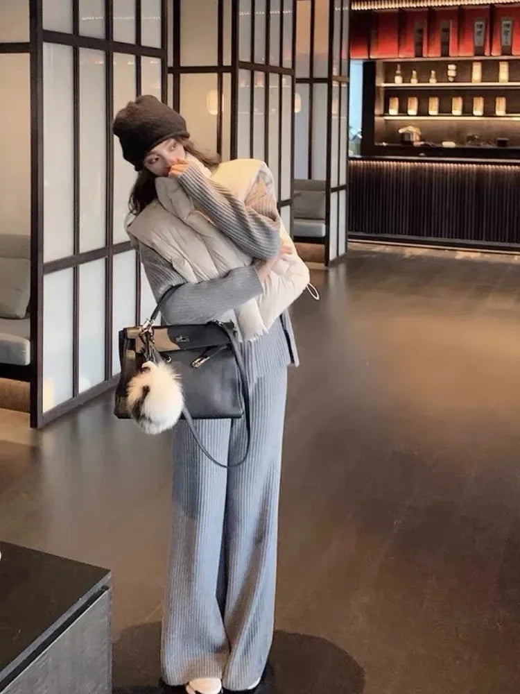 Women Warm Parkas Single Breasted Coats Autumn Winter Vest Coat Khaki High Waist Casual Vests Elegant Y2k Jackets Thick 2024