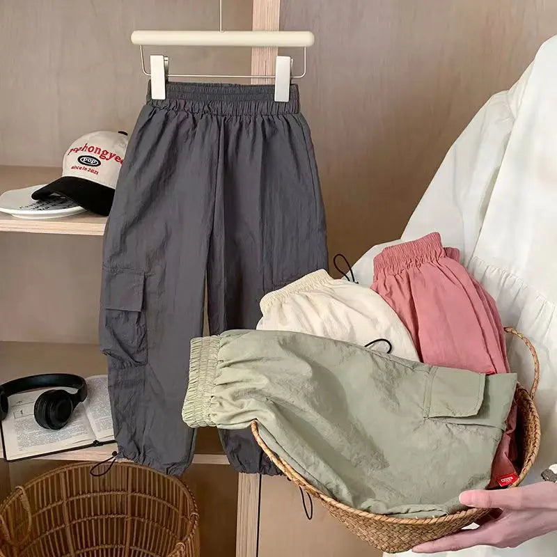 Boys Girls Casual Pants Fashion Kids Spring Autumn Trousers Teenager Vintage Streetwea Pants Children Solid Colour Sweatpants