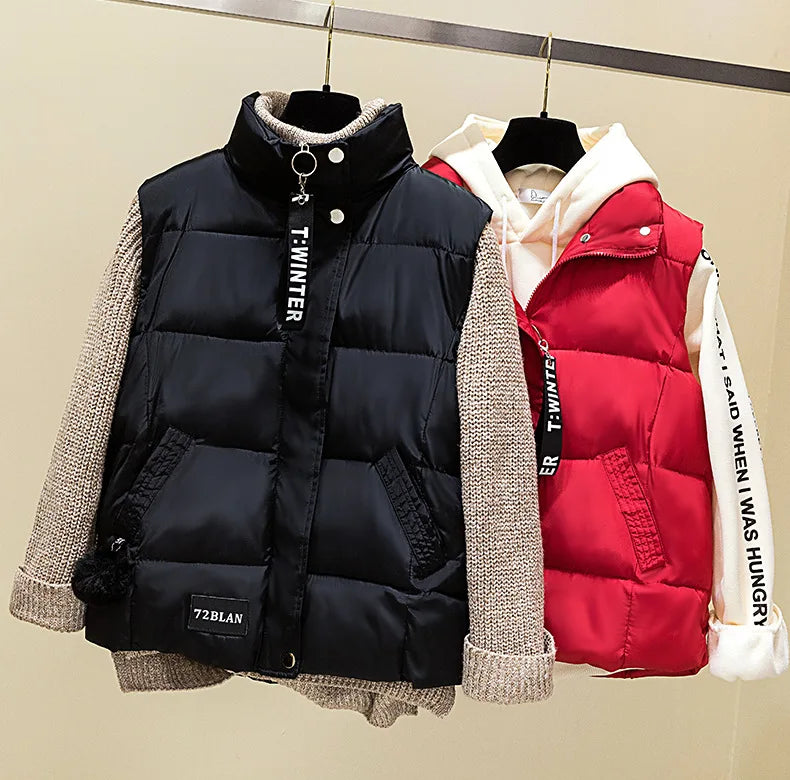 Woman Cotton Vest Winter Korean Style Buttons Zipper Solid Color High Neck Fashion woman's Vest Dropshipping Sale LDY002