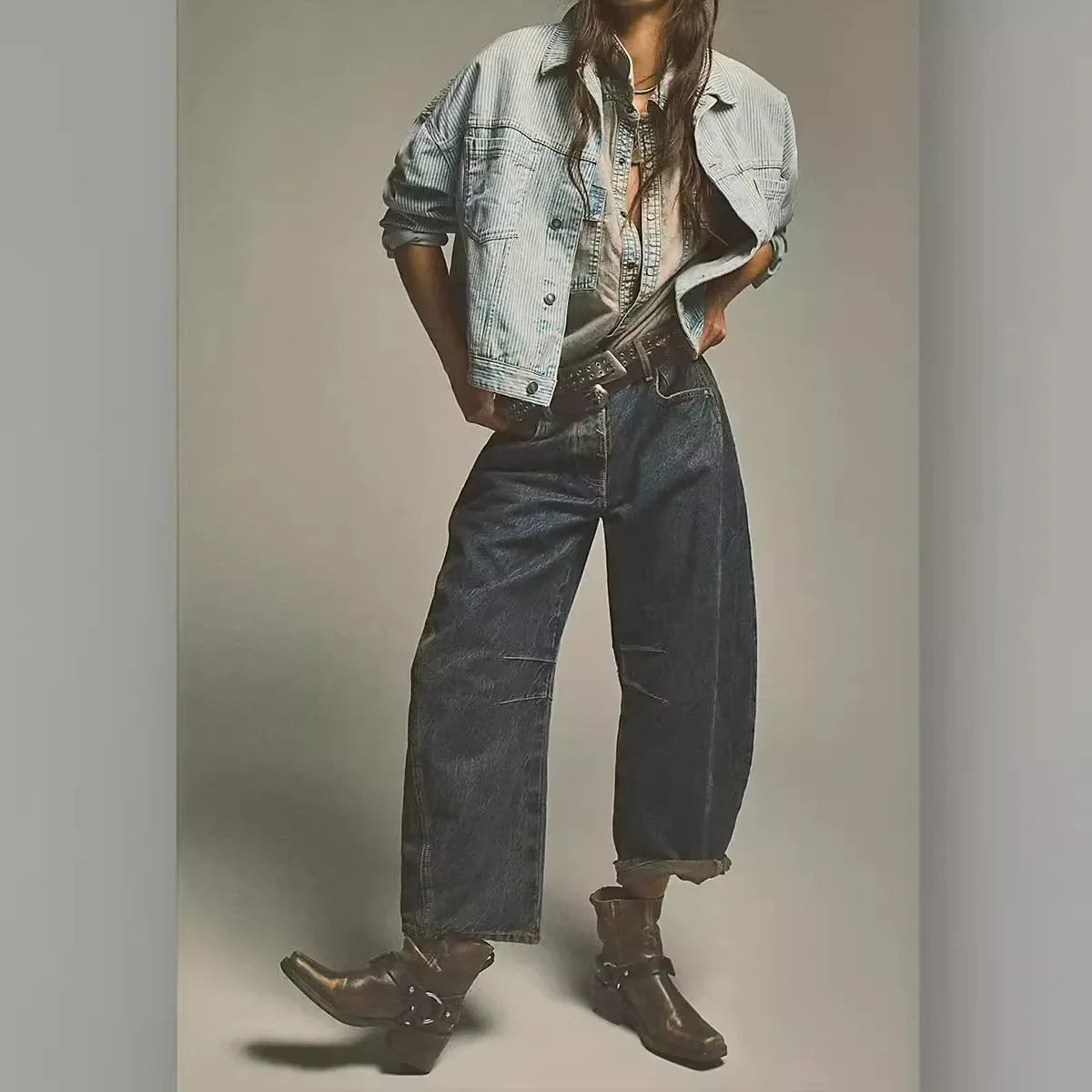 Pantalones vaqueros holgados de pierna ancha para mujer, decolorados, de color liso, de cintura alta, a la moda, hasta el tobillo