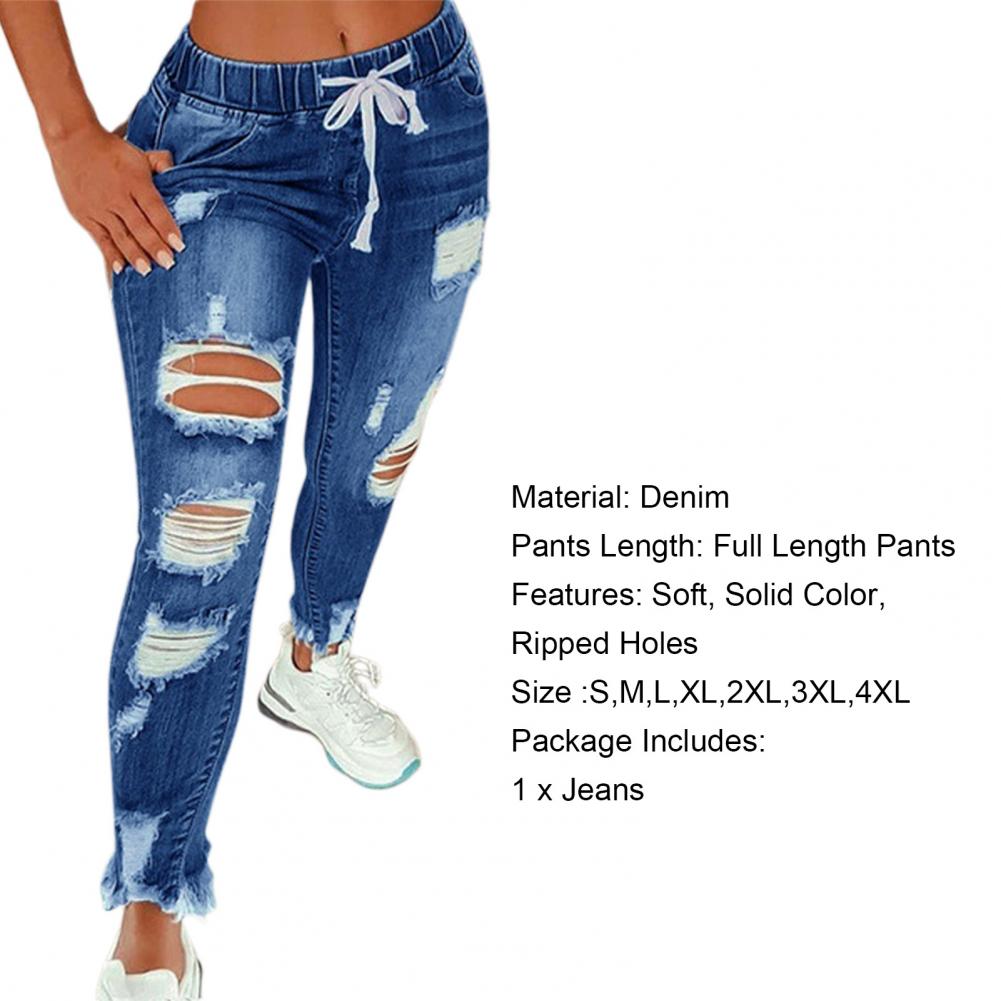 2022 Hot Sale Women Ripped Elastic Waist Jeans Fashion Slim High Stretch Denim Pencil Pants Large Size Trousers S-5XL Drop Ship