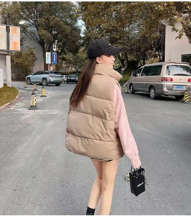 Autumn Winter Lightweight Sustans Vest for Women Korean Style Loose Jacket Fashion Girl Solid Sleeveless Parkas Winter Warm Vest