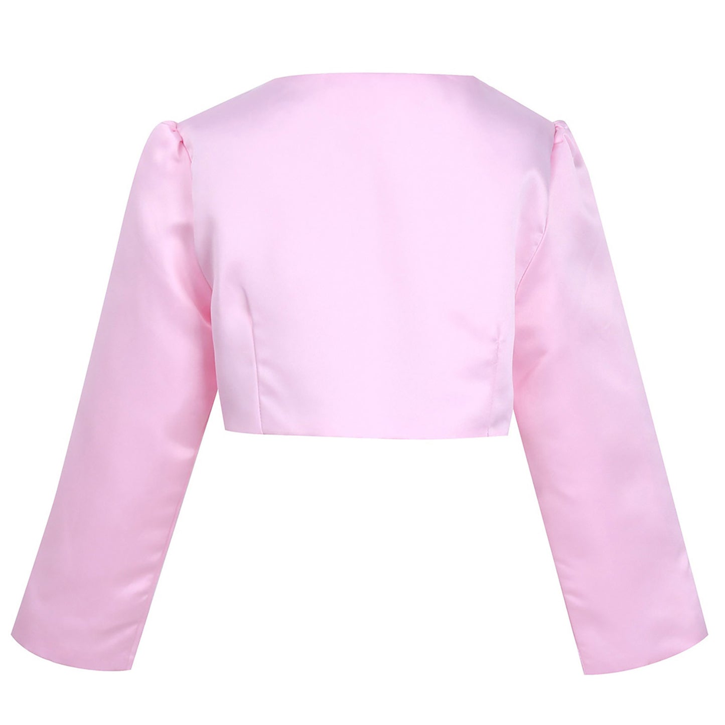 Kids Girls Satin Bolero Jackets Rhinestone Flower Elegant Cardigan Long Sleeve Open Front Shrug Cape Wedding Party Dress Outwear
