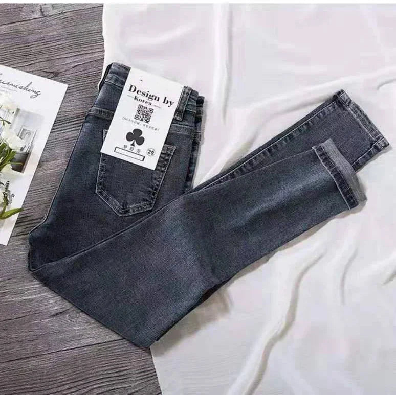 Pantalones vaqueros de cintura alta para mujer, de mezclilla, para primavera y verano, nuevos, ajustados, elásticos y combinables.