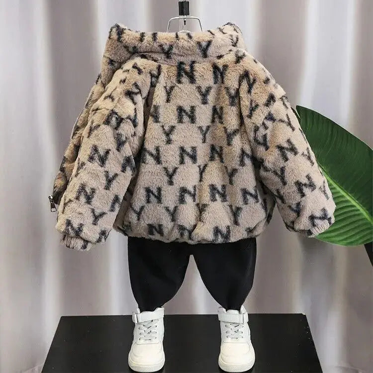 Autumn/Winter Children's Jacket New Boys' and Girls' Thick Cotton Jacket with Velvet and Clip on Cotton Top