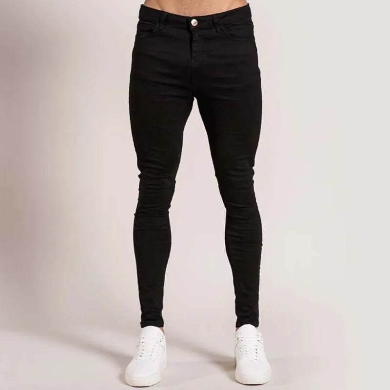 2023 Men Elastic Skinny Jeans Solid Color Stretch Pencil Pants Streetwear Mens Blue Black Denim Jeans Jogging Cowboy Trousers