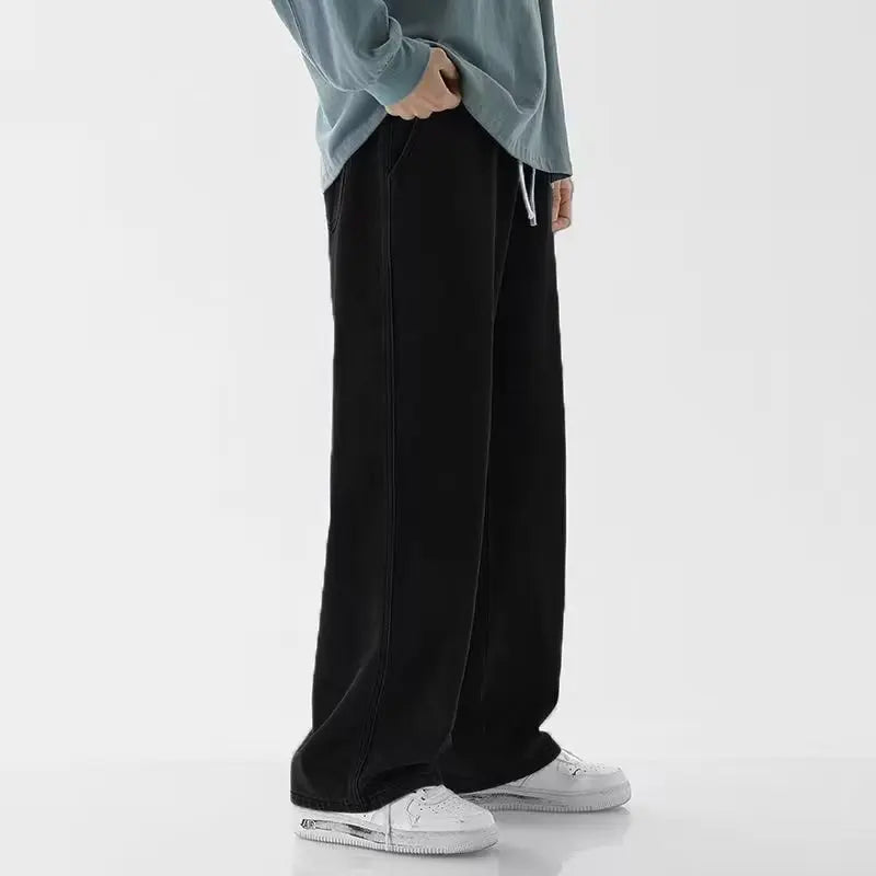New 2025 Hot Selling Korean Men's Casual Long Denim Classic Men's Straight Leg High Street Denim Wide Leg Pants Men Jeans Jogger