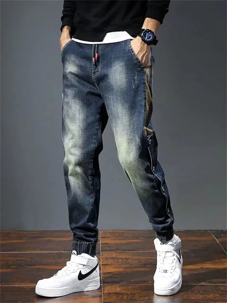 Mens Jeans Harem Pants Fashion Pockets Desinger Loose Baggy Moto Jeans Men Stretch Retro Streetwear Relaxed men clothing pants