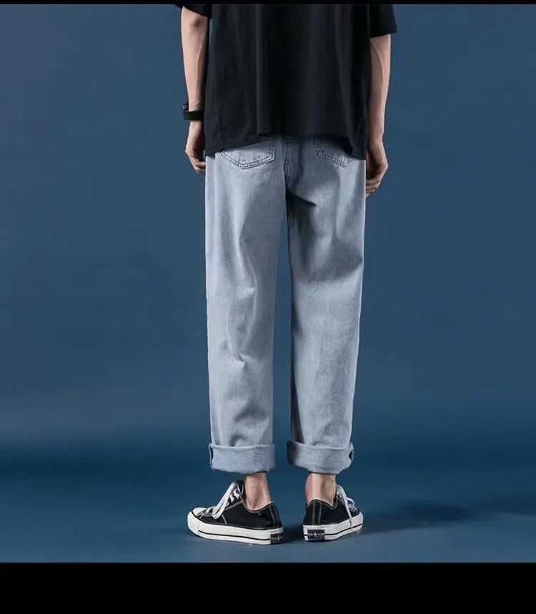 Pantalones vaqueros de mezclilla para hombre, de pierna ancha, largos hasta el suelo, holgados, informales, de cintura alta, lisos, sencillos y rectos, otoño 2024