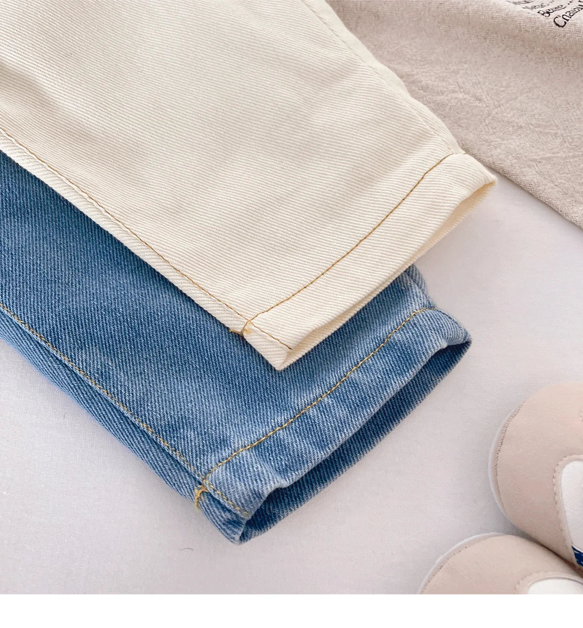 Vaqueros suaves de cintura alta para niños: pantalones casuales de color liso para bebés y niños, estilo coreano, otoño.