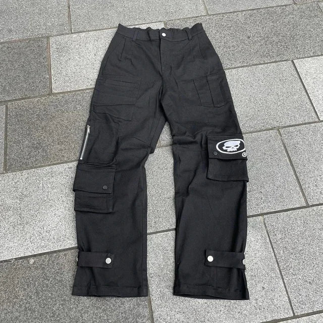 Nuevos vaqueros holgados casuales de pierna ancha para hombre, vaqueros con estampado retro de hip hop, tendencia de moda, vaqueros negros de cintura alta Y2k, ropa para hombre 2023