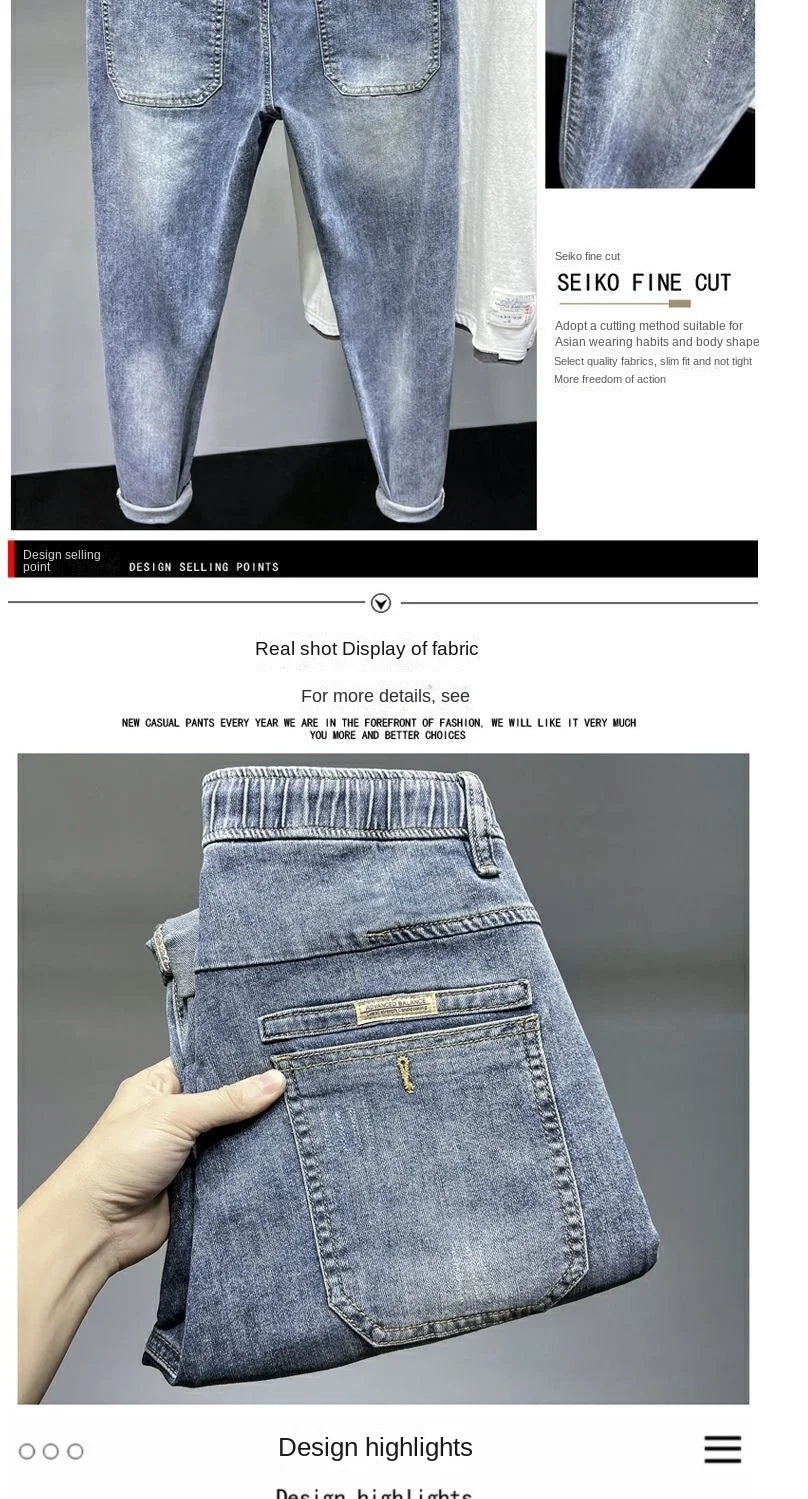 Pantalones vaqueros de lujo para hombre, moda coreana, primavera y verano, con cordón elástico, lavados, estilo cargo, holgados y cónicos