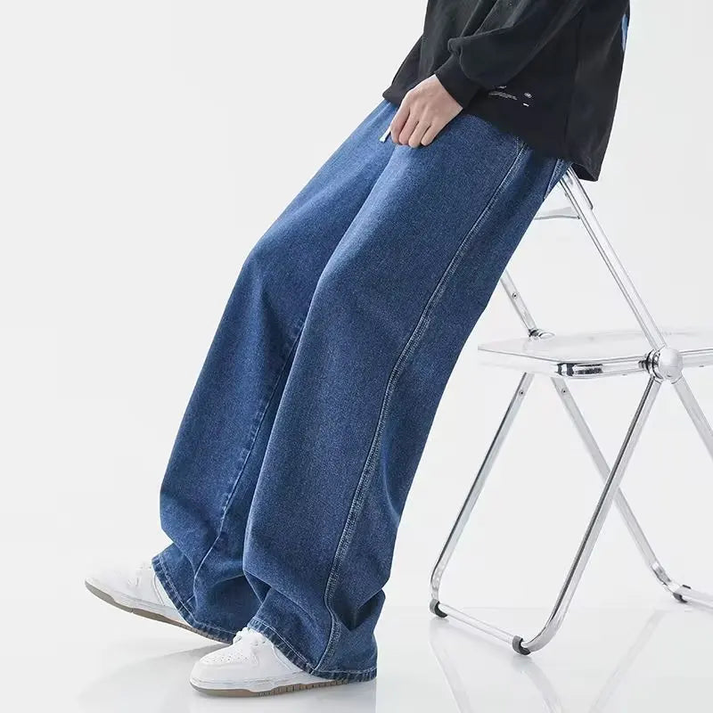 New 2025 Hot Selling Korean Men's Casual Long Denim Classic Men's Straight Leg High Street Denim Wide Leg Pants Men Jeans Jogger