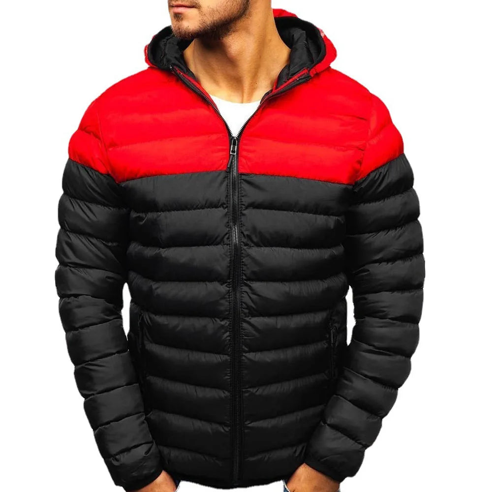 Autumn Winter Parkas Casual Male Patchwork Zip Up Long Sleeve Hooded Cotton Pad Coats Outwear BSD-M-07