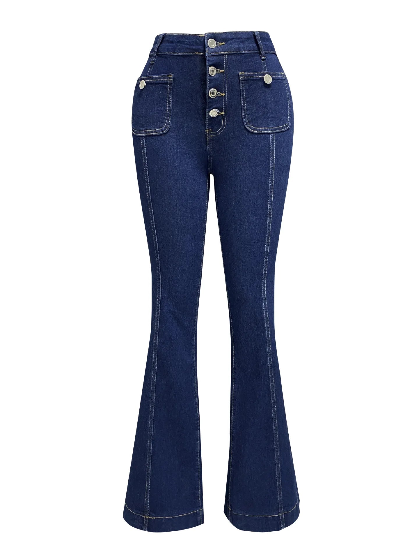 Women Jeans Ankle Length Boot Cut Spliced Flare Pants Denim Pockets Loose Washing High Waist Solid Button Basics Zipper Fly
