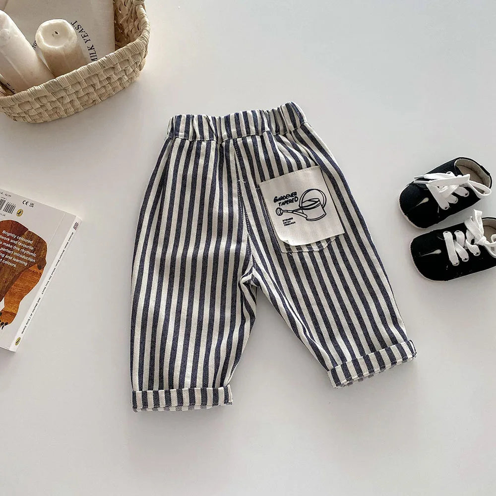 1-5Y Kid's Jeans Loose Solid Boys Denim Pants Patchwork Pocket Girls Straight Trousers Casual Kids Outdoor Pants