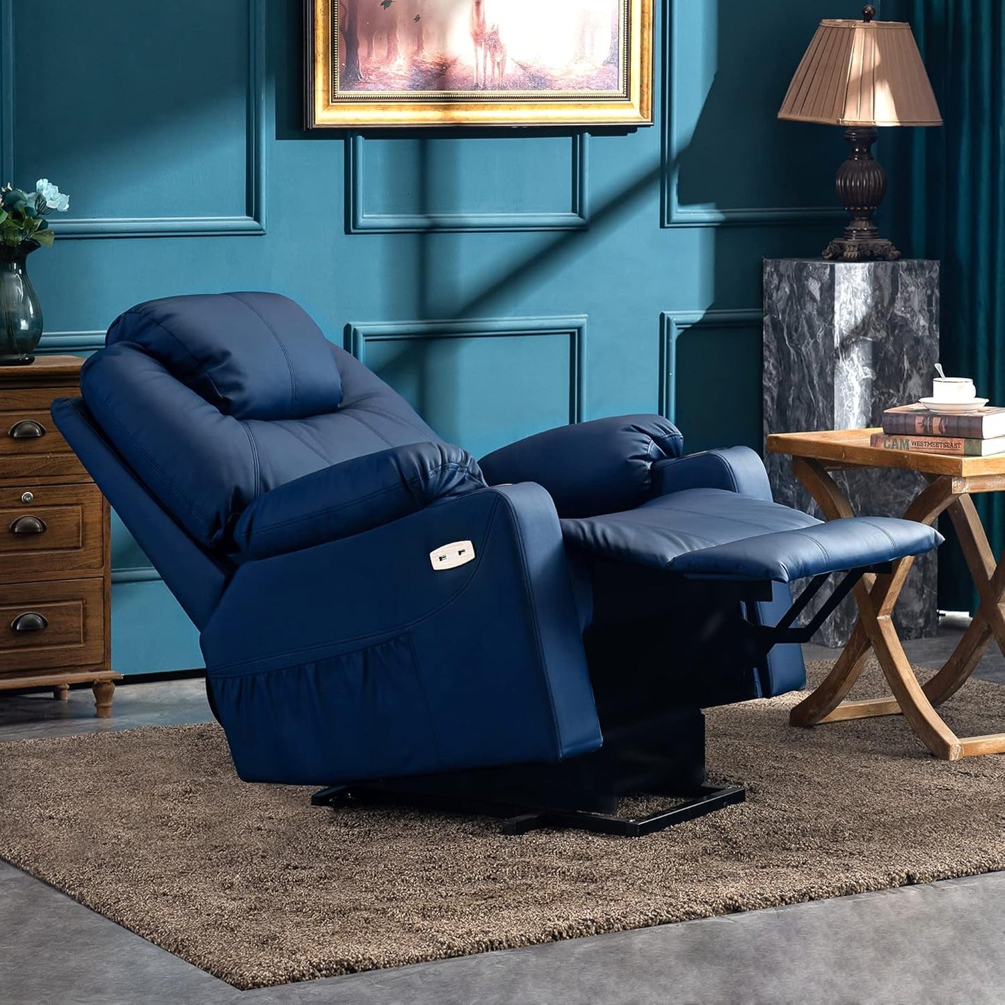 Electric Power Lift Recliner Chair With Massage And Heat Blue Medium