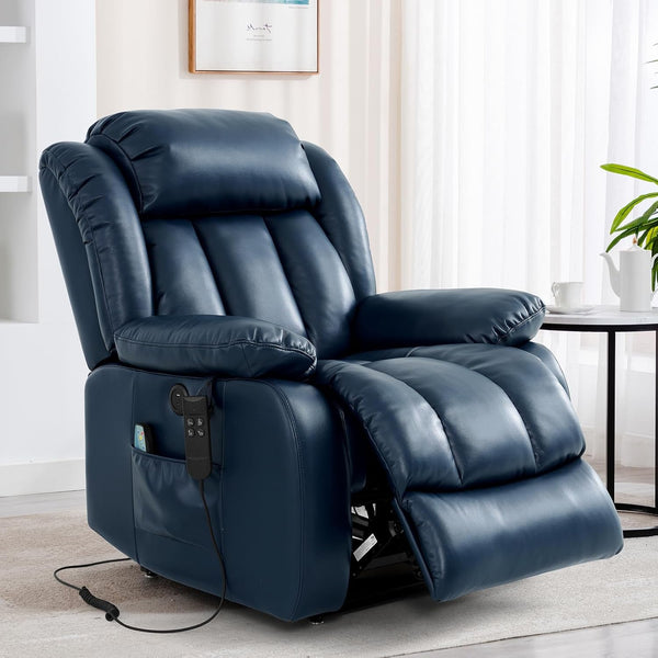 Dual Motor Lift Recliner Chair With Heat And Massage Dark Blue