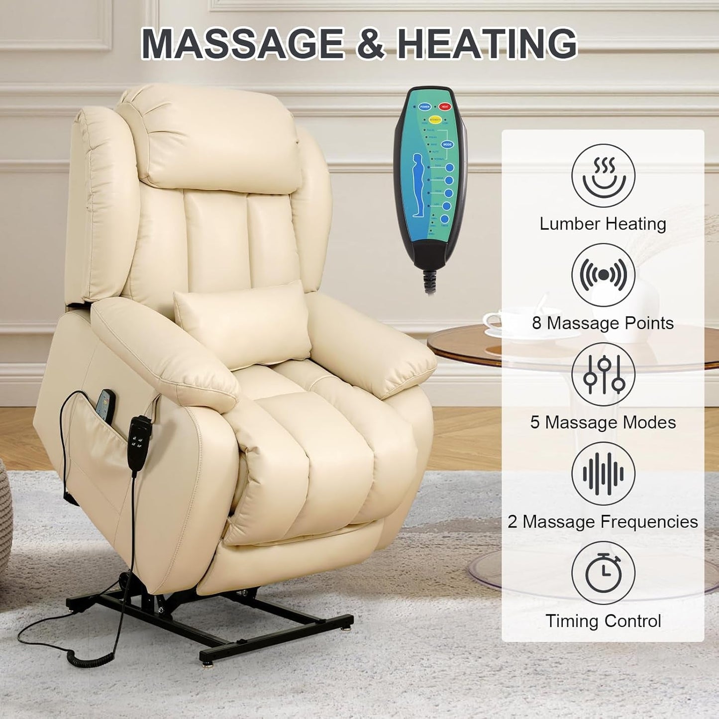 Large Reclining Lift Chair With Dual Motor Massage