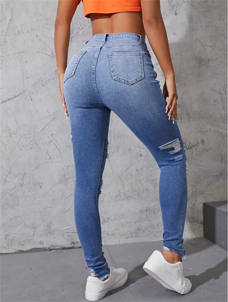 Gran oferta de pantalones vaqueros ajustados y rotos para mujer, de moda, de alta elasticidad, ajustados, con realce de glúteos, informales, tallas S-2XL