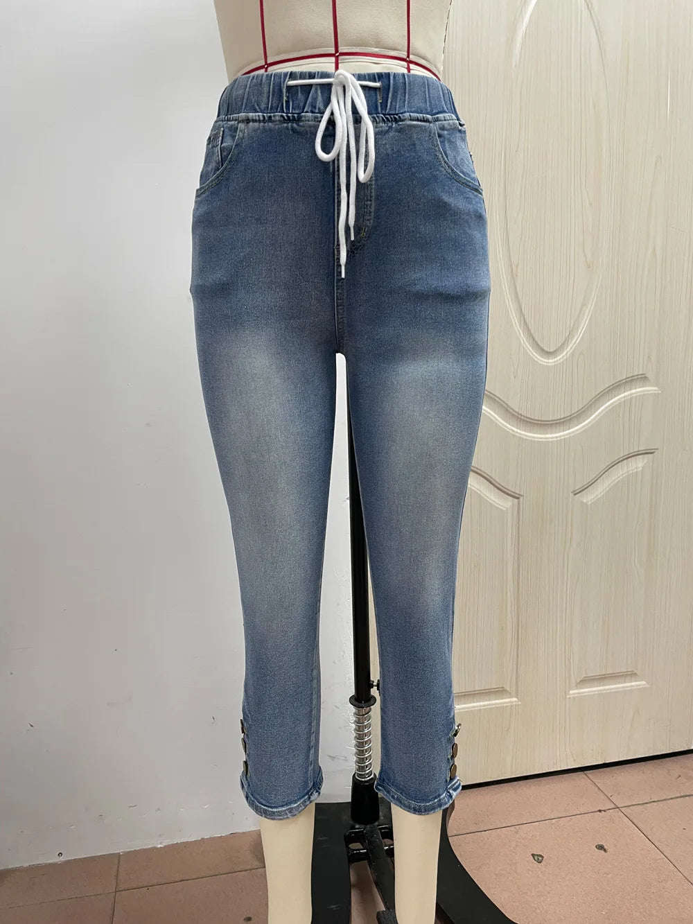 2025 Summer Women's Calf-Length Jeans Fashion Skinny High Stretch Elastic Waist Denim Pencil Pants Casual Slim Jeans S-2XL