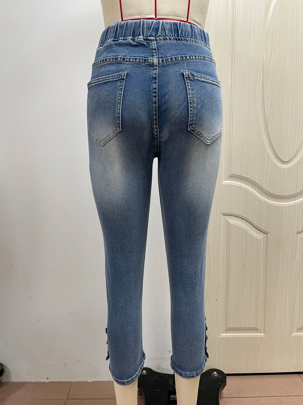 2025 Summer Women's Calf-Length Jeans Fashion Skinny High Stretch Elastic Waist Denim Pencil Pants Casual Slim Jeans S-2XL
