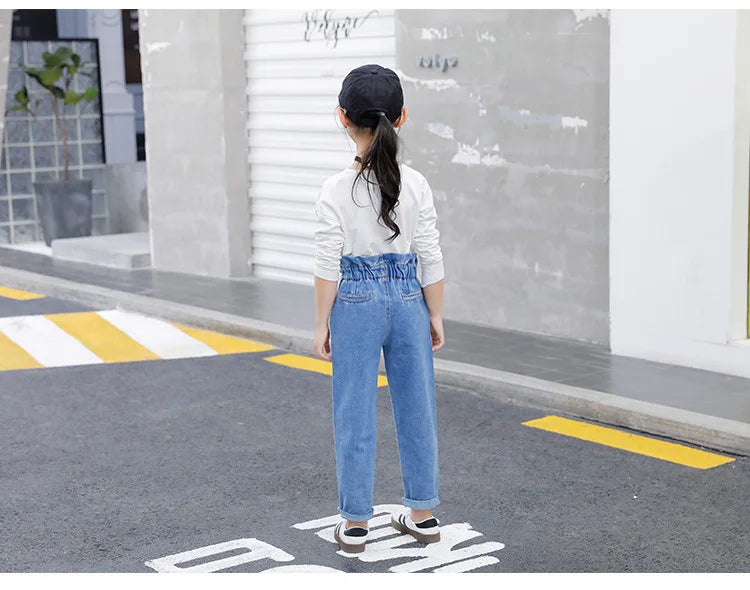Pantalones vaqueros azules de cintura alta para niñas adolescentes, ajustados, de verano, ropa informal para niños de 10, 12 y 14 años.