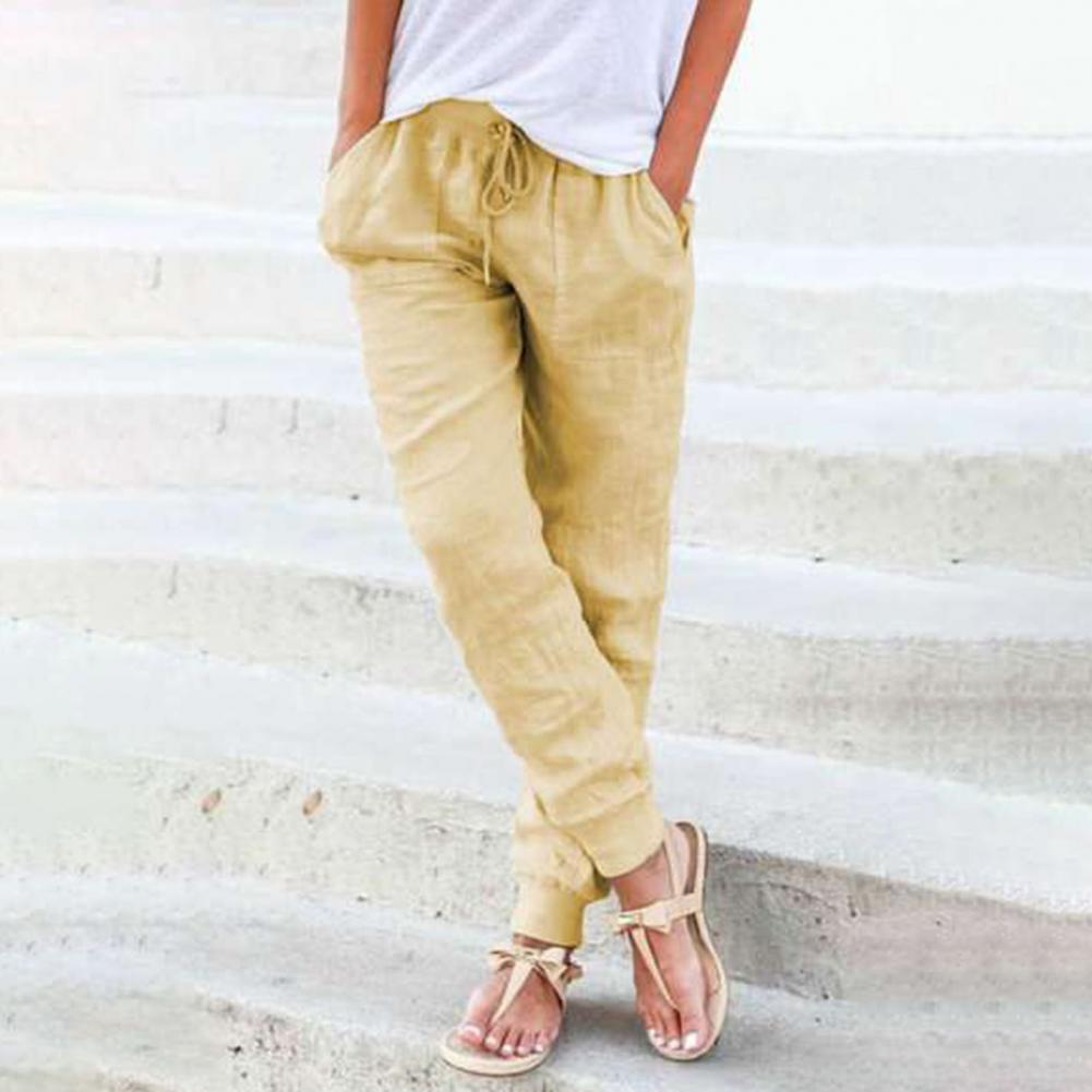 80% Dropshipping!!New Women Pants Sweat Absorbent Pockets Solid Color Elastic Waist Drawstring Trousers Casual Pants S-3XL