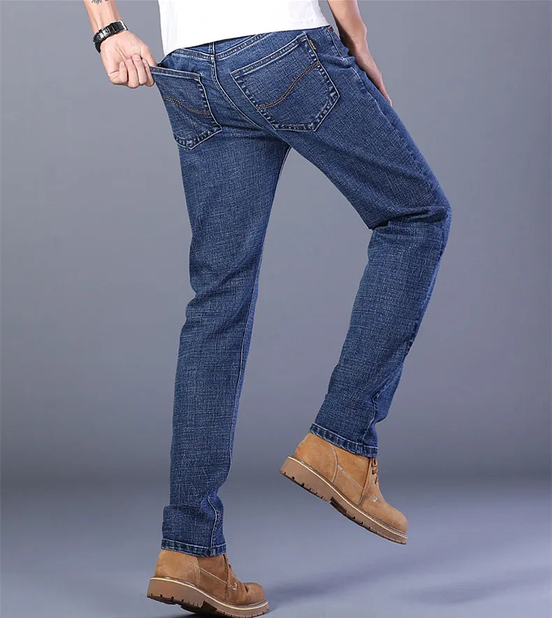 Blue Men's Stretch Jeans, Black Denim Trousers, Fashion Slim Casual Pants Asian Size 28-40