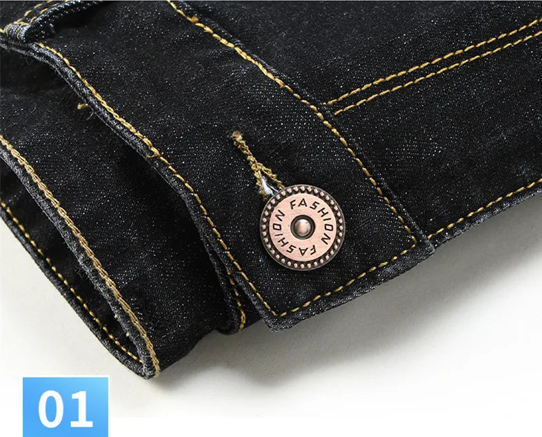 Blue Men's Stretch Jeans, Black Denim Trousers, Fashion Slim Casual Pants Asian Size 28-40