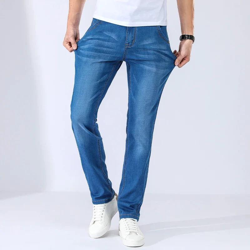 Blue Men's Stretch Jeans, Black Denim Trousers, Fashion Slim Casual Pants Asian Size 28-40