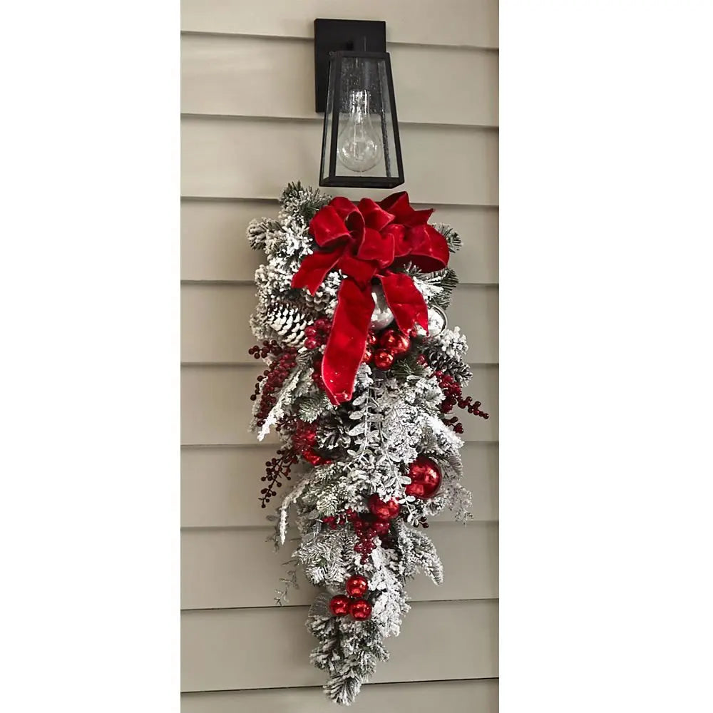 Guirnalda de flores navideñas de PVC flocado, guirnalda colgante para árbol de Navidad, decoración artificial para el hogar.