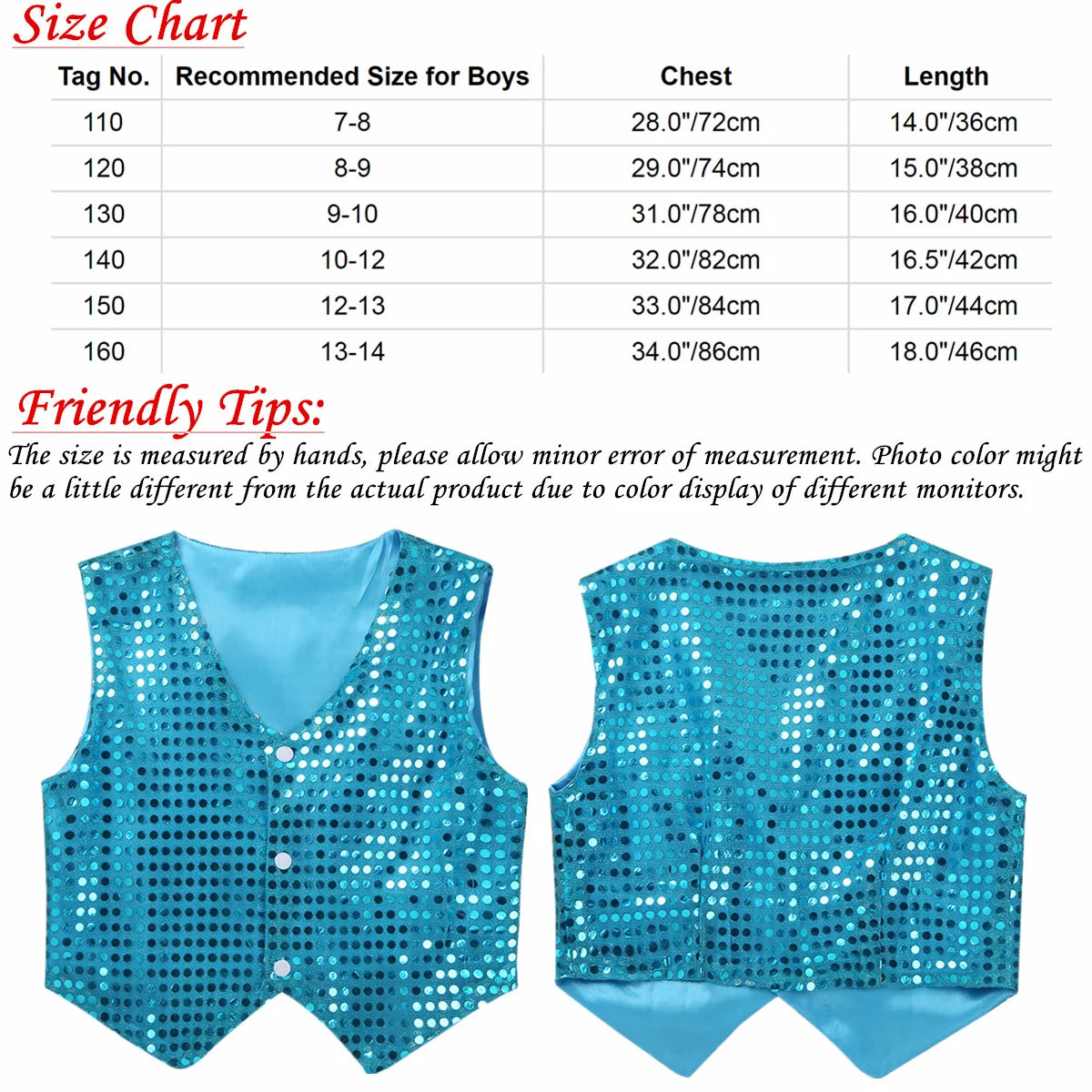 Kids Shiny Sequined Vest Jacket Hip-hop Jazz Stage Performance Dance Costumes Children Boys Choir Waistcoat Dancewear
